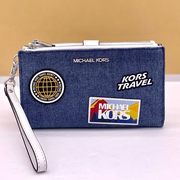 Michael Kors Jet Set Travel Large Embellished Denim Wristlet Wallet - Picture 7 of 15